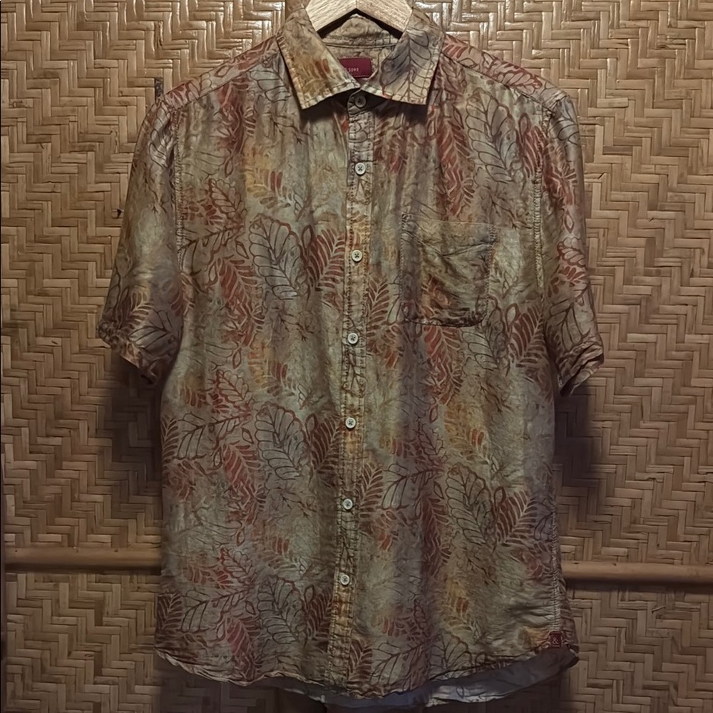 & Sons aloha Hawaiian Leaf Print Shirt Large